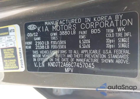 2012 Kia Soul + из США, поврежденный, VIN KNDJT2A66C7457045